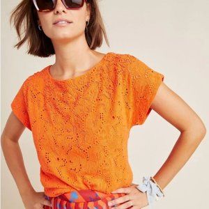 Anthropologie Maeve Orange Eyelet Beaded Karine Top Size 4